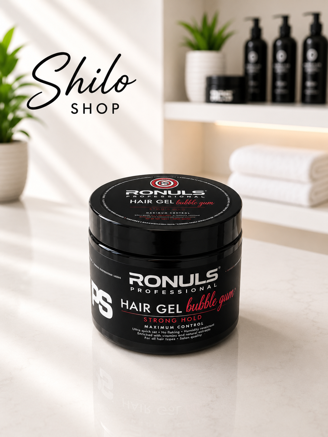 Ronuls Professional Hair Gel Bubble Gum Maximum Control – schwarze Dose mit starkem Halt