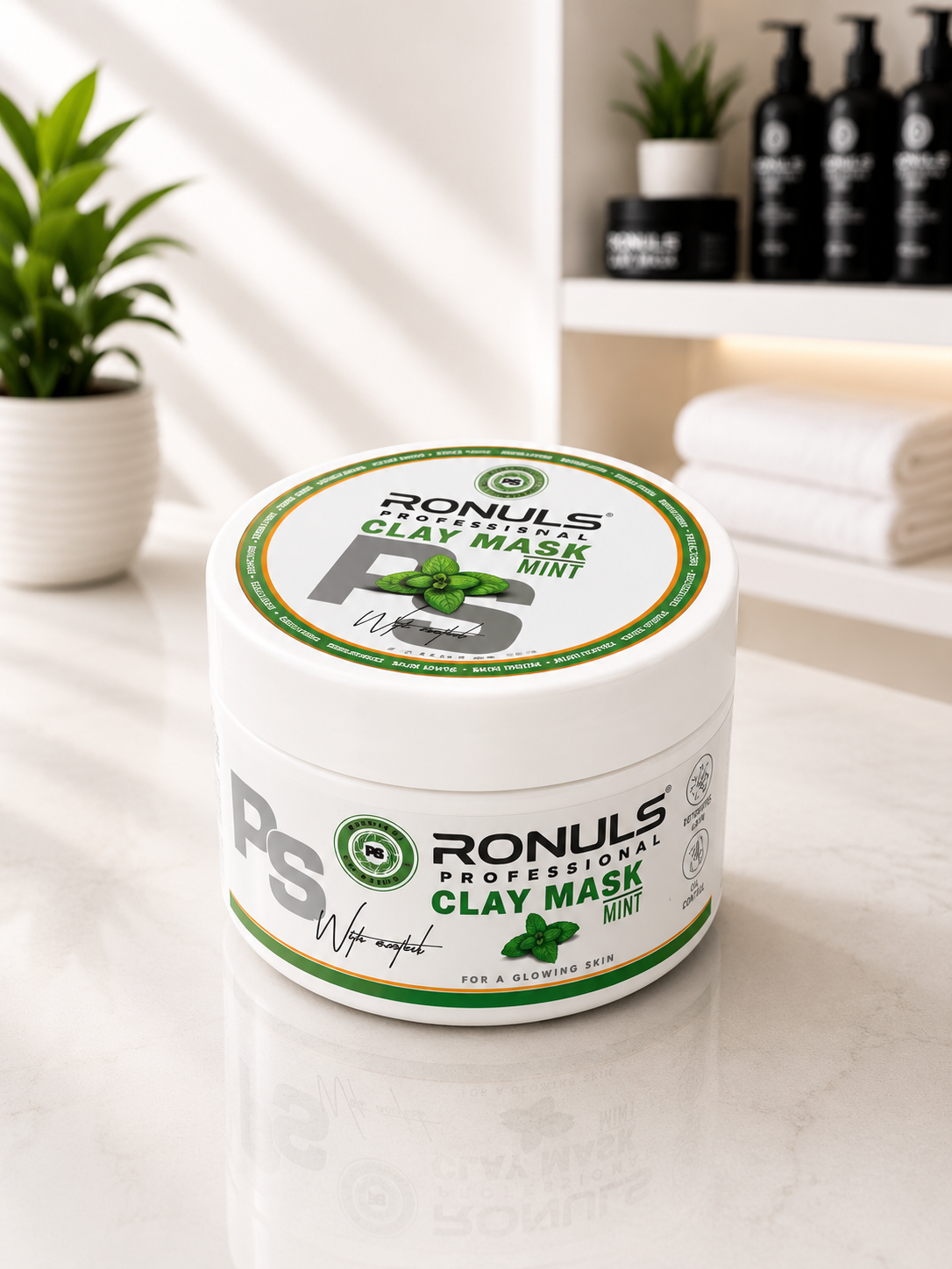 Ronuls Professional Clay Mask Mint – weiße Dose mit Minze-Motiv für strahlende Haut