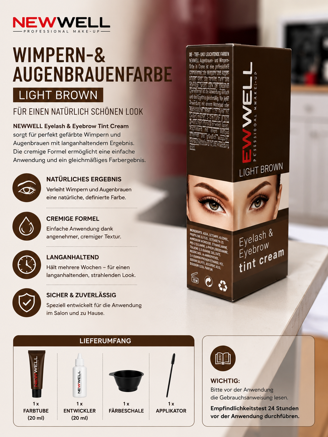 NEWWELL Eyelash & Eyebrow Tint Cream – Light Brown