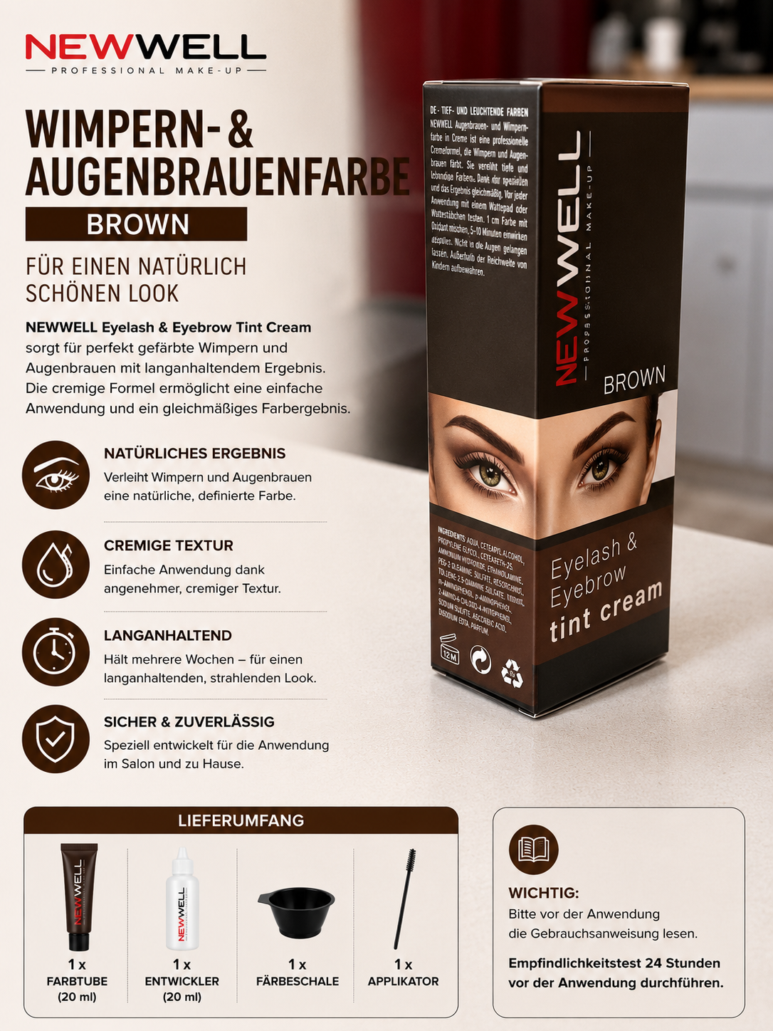 NEWWELL Eyelash & Eyebrow Tint Cream – Brown