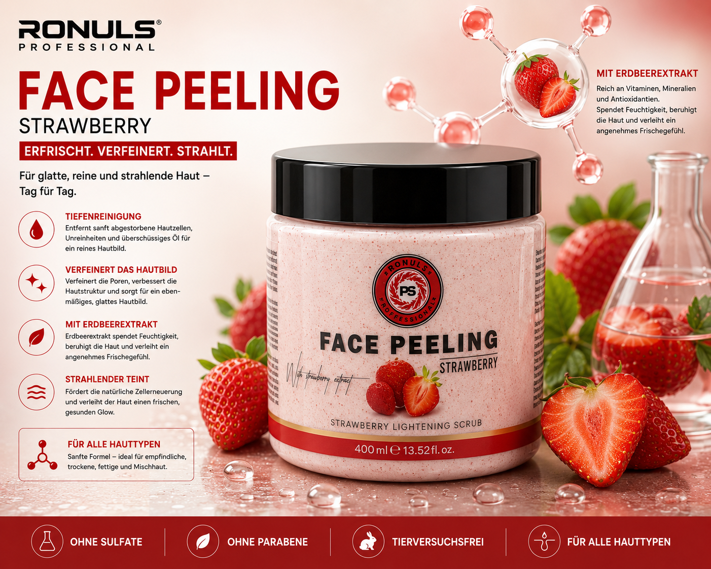 Face Peeling Strawberry – Erdbeer Gesichtspeeling 400ml